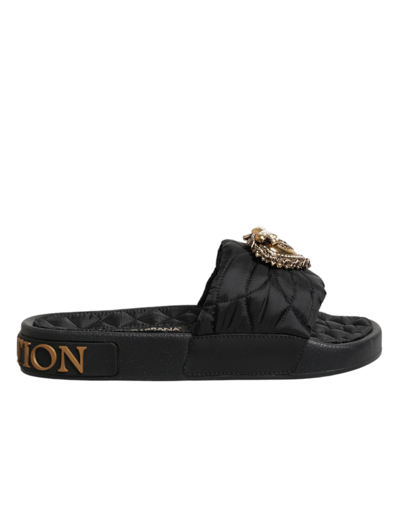 Dolce & Gabbana Black Devotion Matelassé Leather Slides
