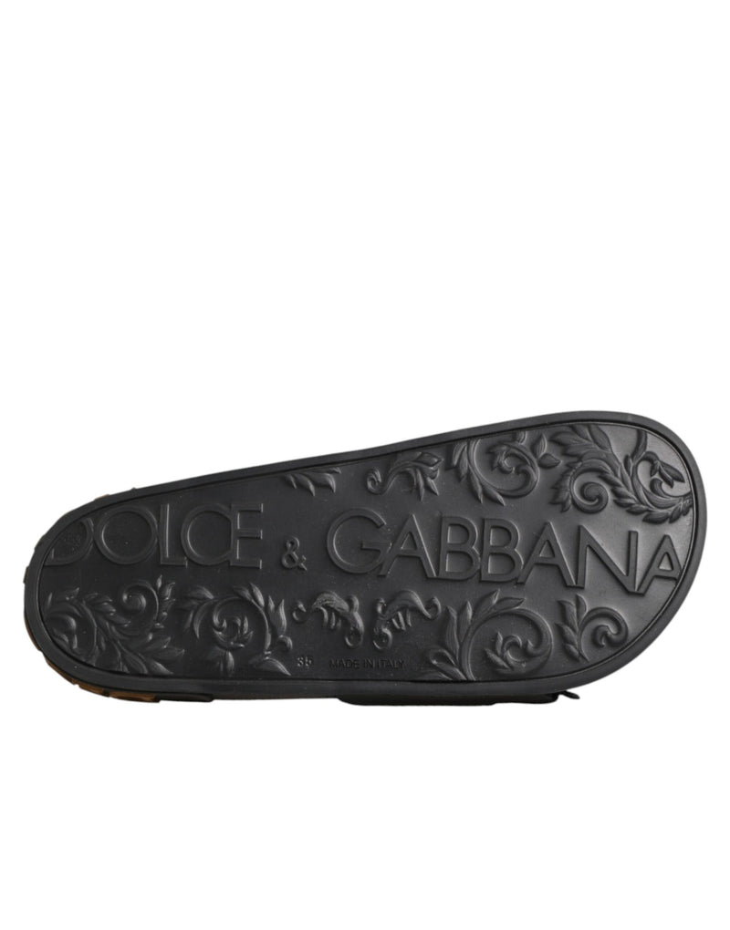 Dolce & Gabbana Black Devotion Matelassé Leather Slides
