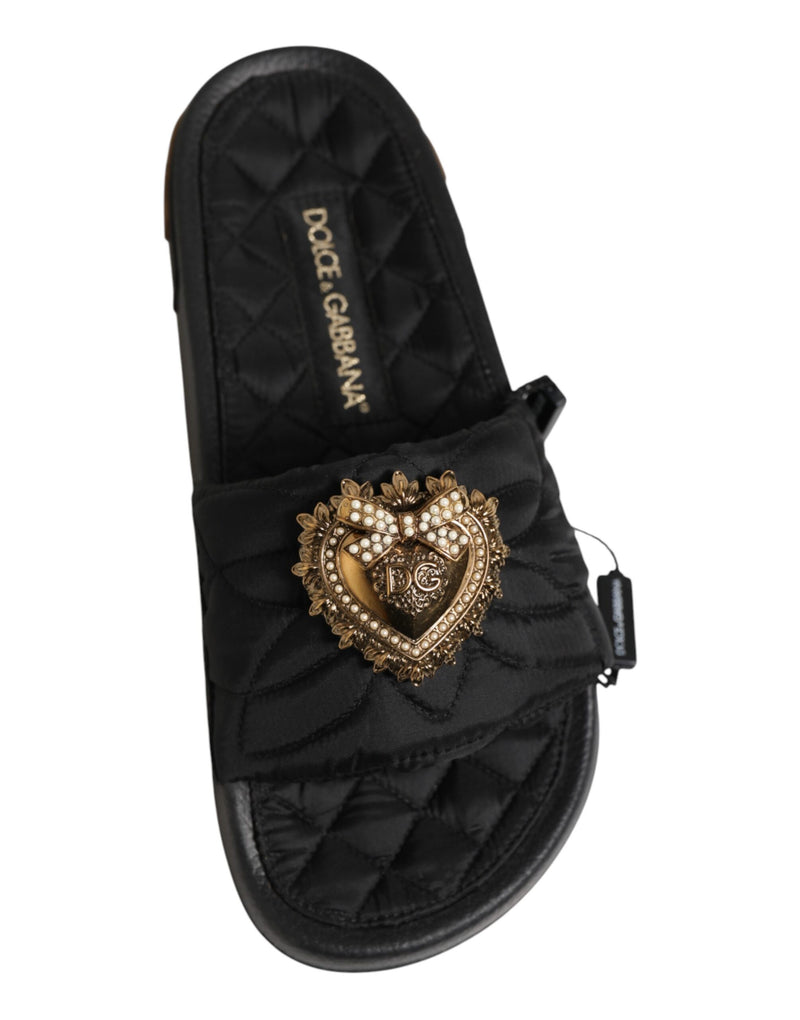 Dolce & Gabbana Black Devotion Matelassé Leather Slides