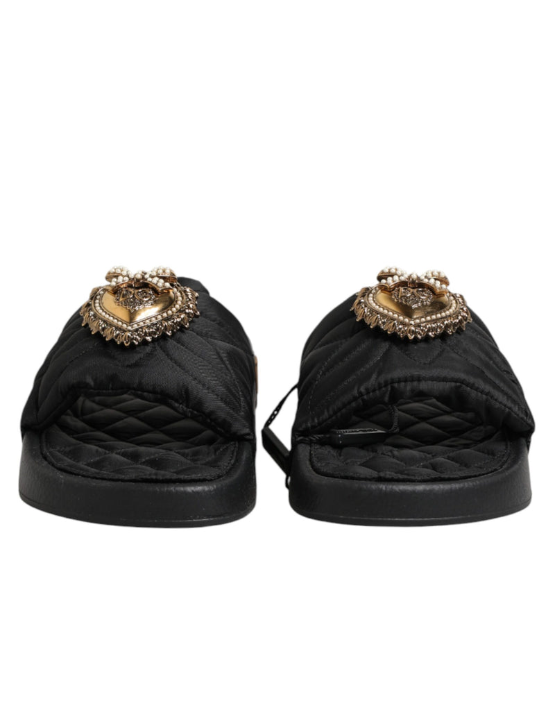 Dolce & Gabbana Black Devotion Matelassé Leather Slides