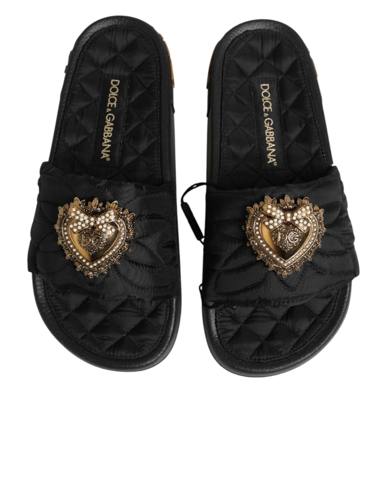 Dolce & Gabbana Black Devotion Matelassé Leather Slides