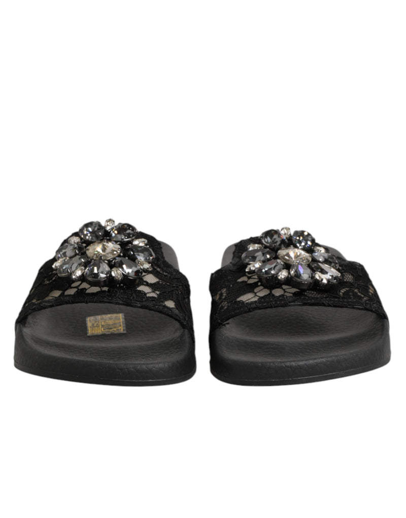 Dolce & Gabbana Black Devotion Matelassé Leather Slides