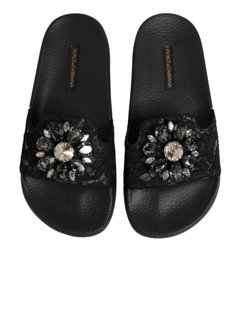 Dolce & Gabbana Black Devotion Matelassé Leather Slides