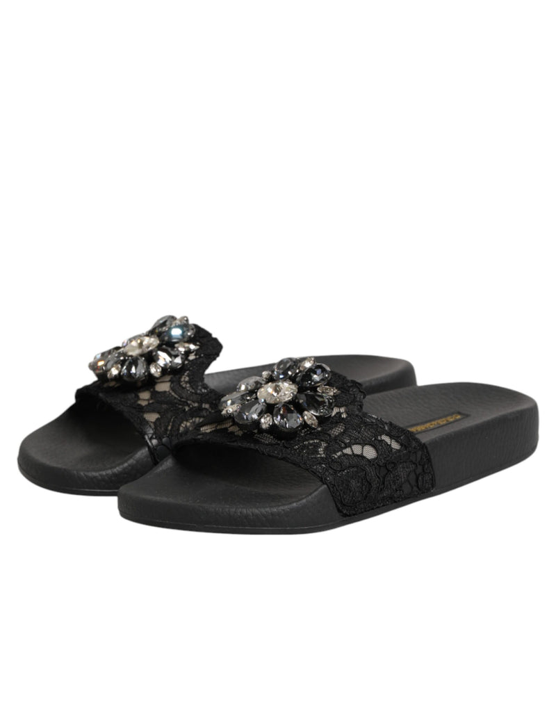 Dolce & Gabbana Black Devotion Matelassé Leather Slides