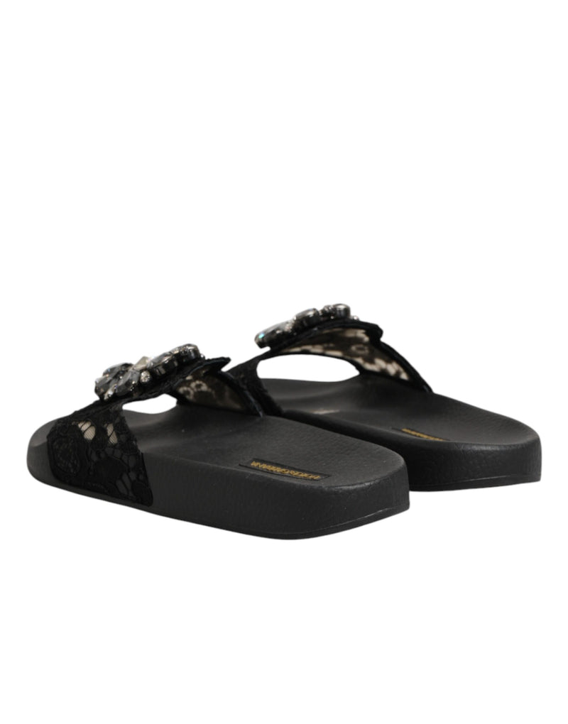 Dolce & Gabbana Black Devotion Matelassé Leather Slides