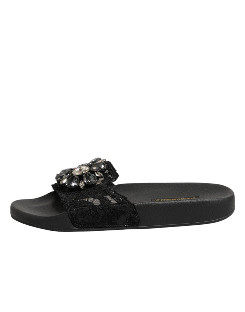 Dolce & Gabbana Black Devotion Matelassé Leather Slides