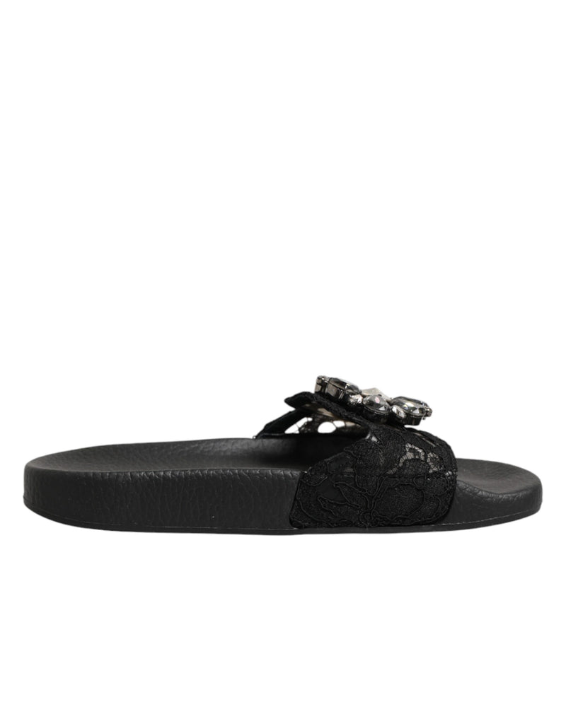 Dolce & Gabbana Black Devotion Matelassé Leather Slides