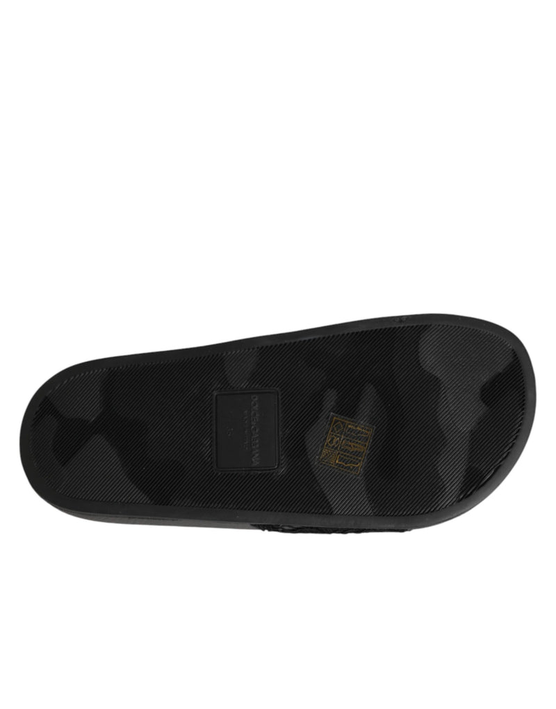 Dolce & Gabbana Black Devotion Matelassé Leather Slides