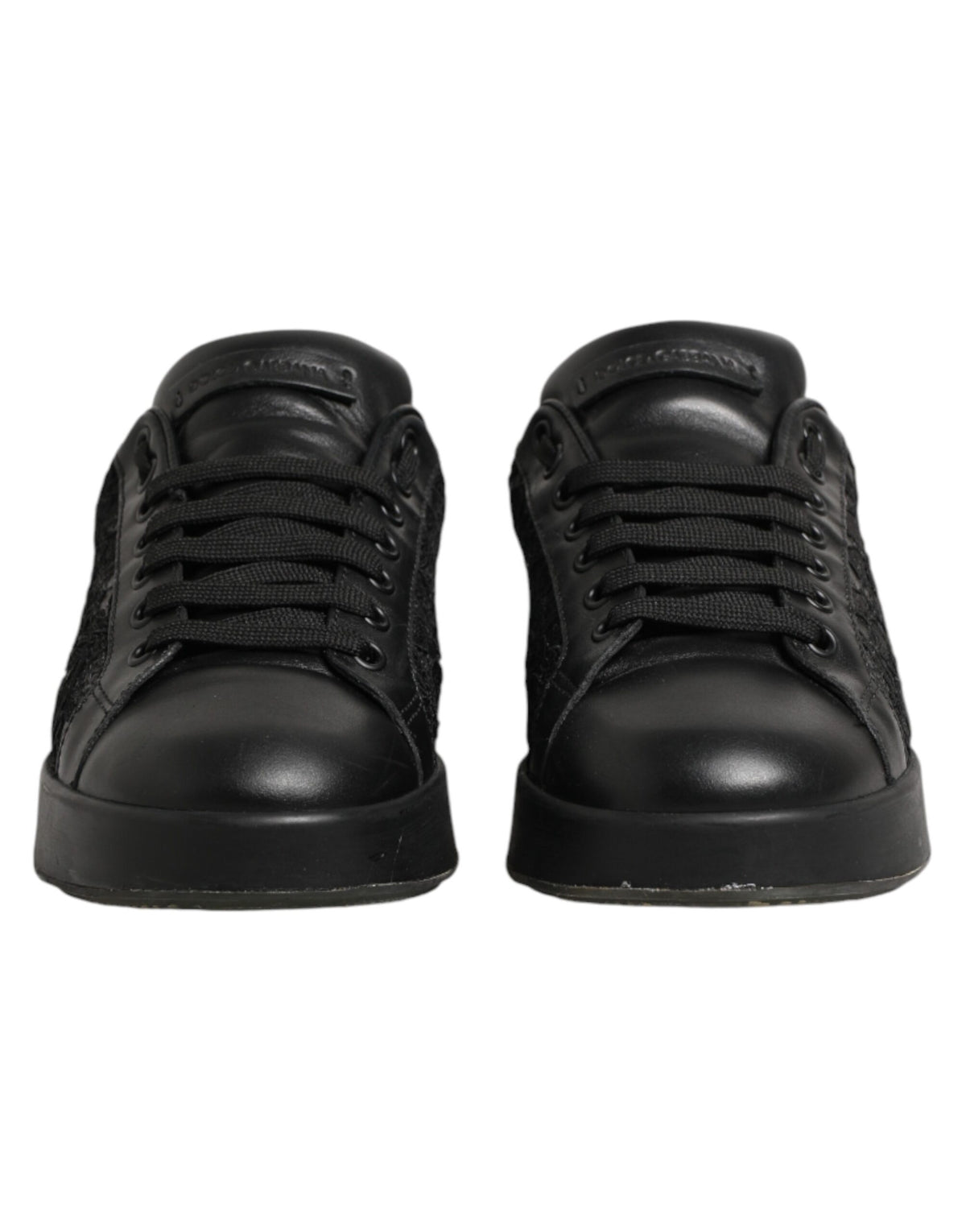 Dolce & Gabbana Black Floral Lace Low Top Sneakers