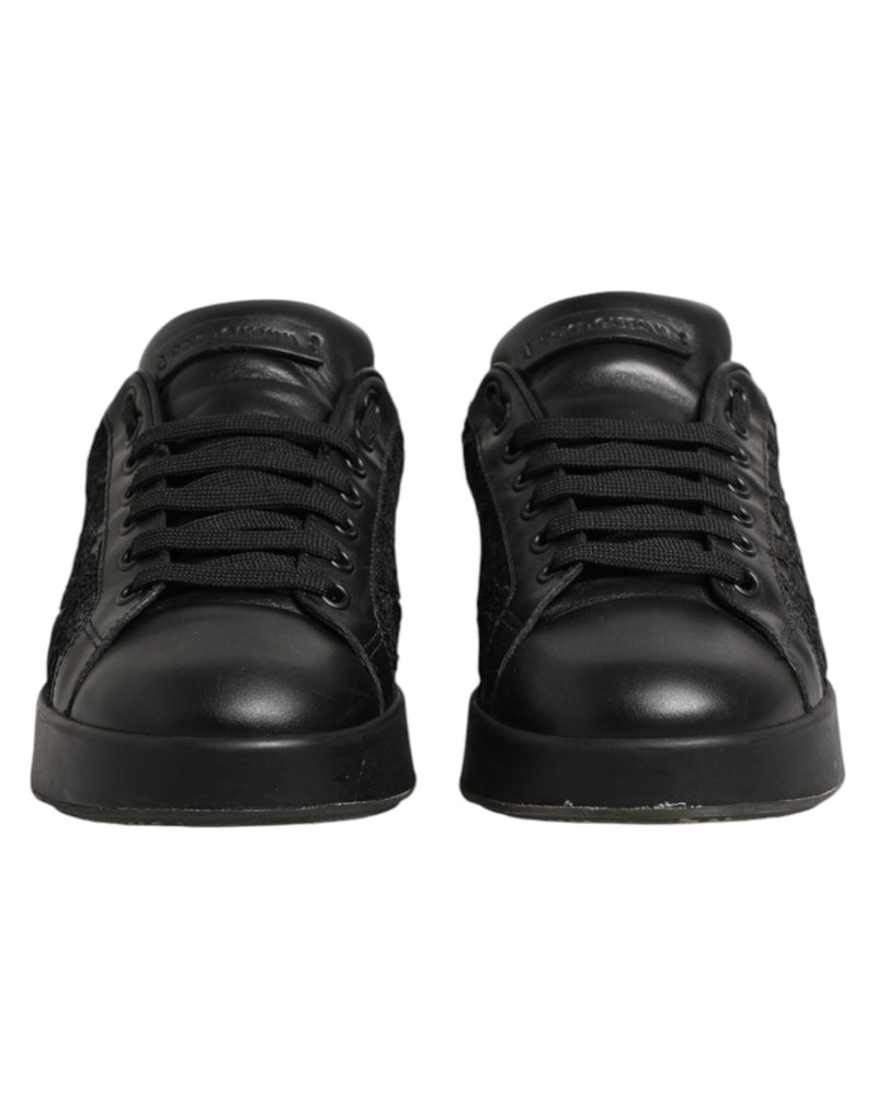 Dolce & Gabbana Black Floral Lace Low Top Sneakers