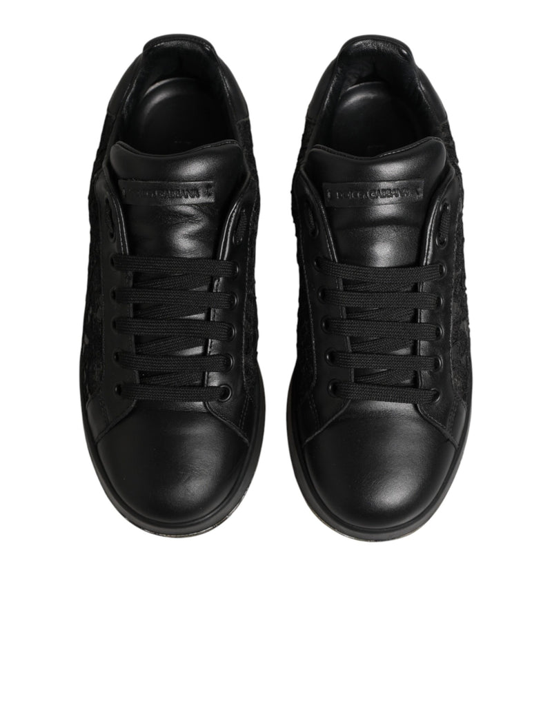 Dolce & Gabbana Black Floral Lace Low Top Sneakers