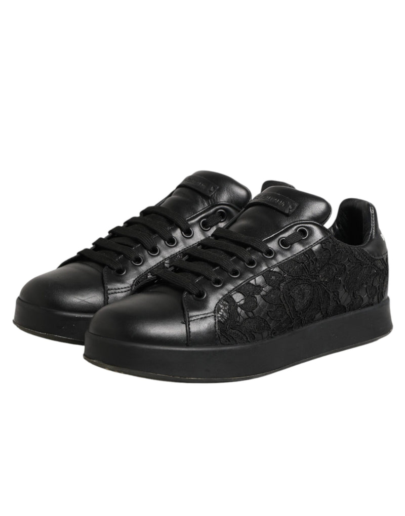 Dolce & Gabbana Black Floral Lace Low Top Sneakers