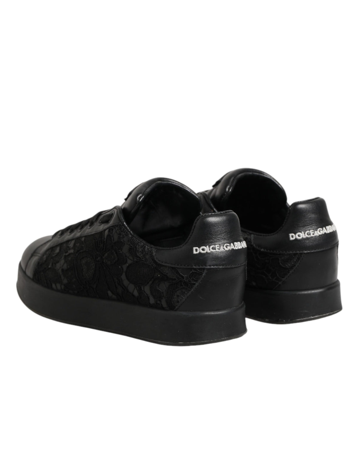 Dolce & Gabbana Black Floral Lace Low Top Sneakers