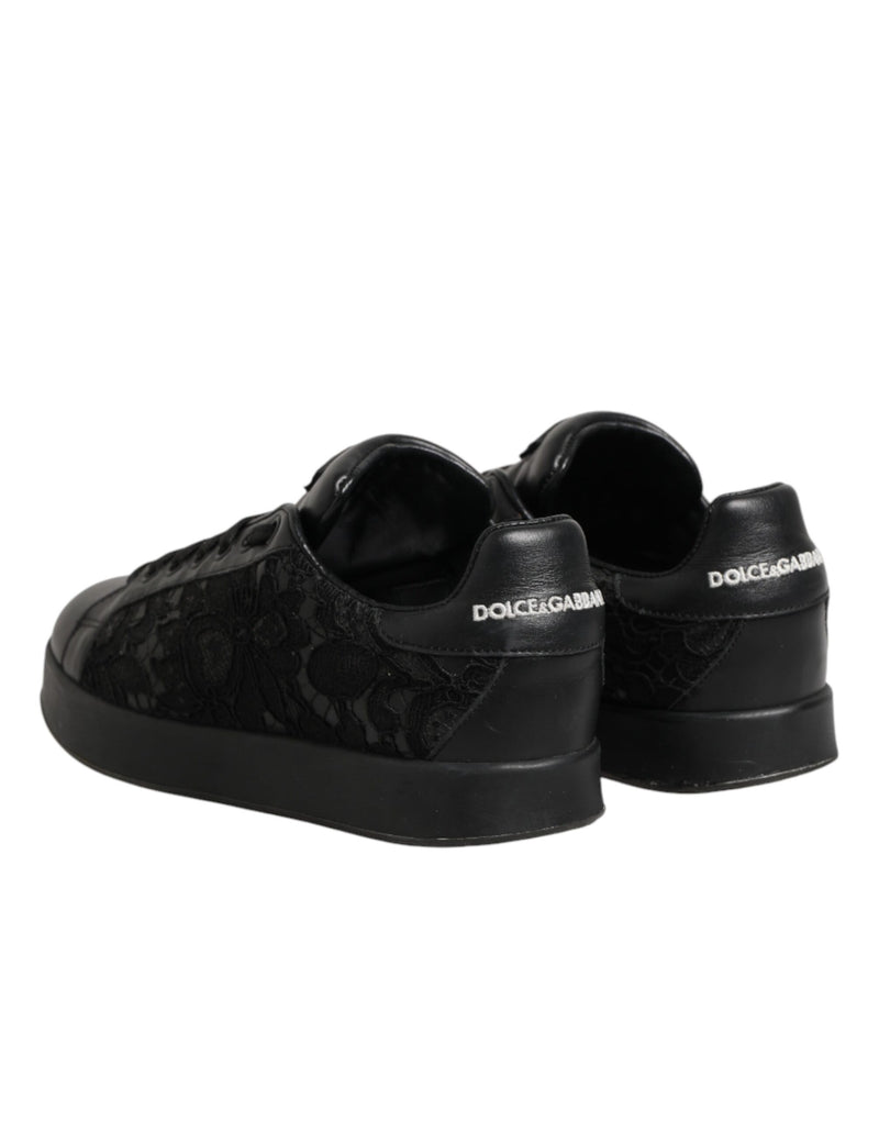 Dolce & Gabbana Black Floral Lace Low Top Sneakers