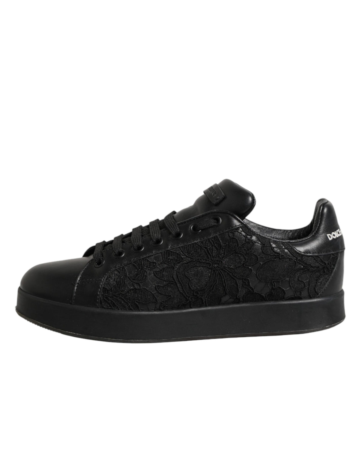 Dolce & Gabbana Black Floral Lace Low Top Sneakers