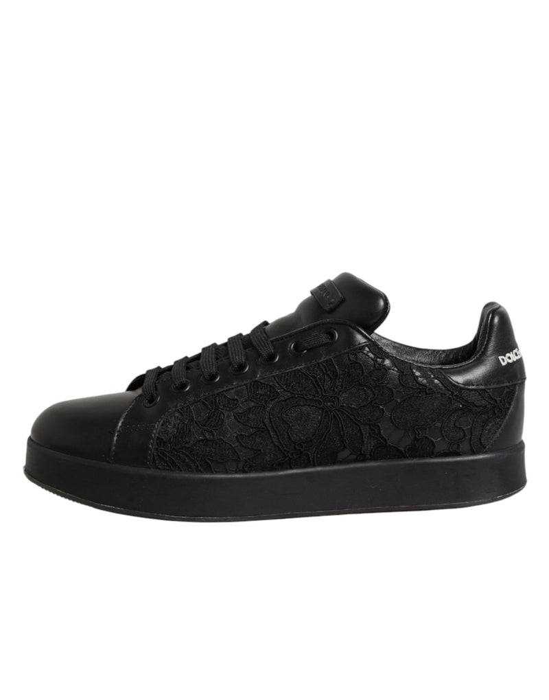 Dolce & Gabbana Black Floral Lace Low Top Sneakers