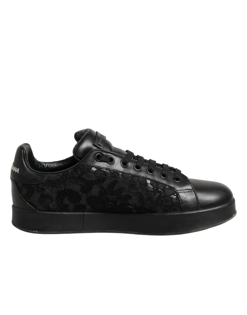 Dolce & Gabbana Black Floral Lace Low Top Sneakers