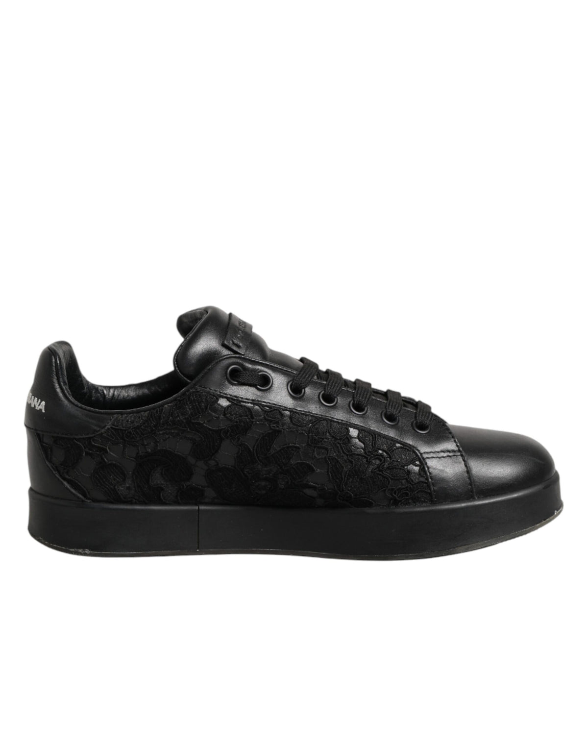 Dolce & Gabbana Black Floral Lace Low Top Sneakers