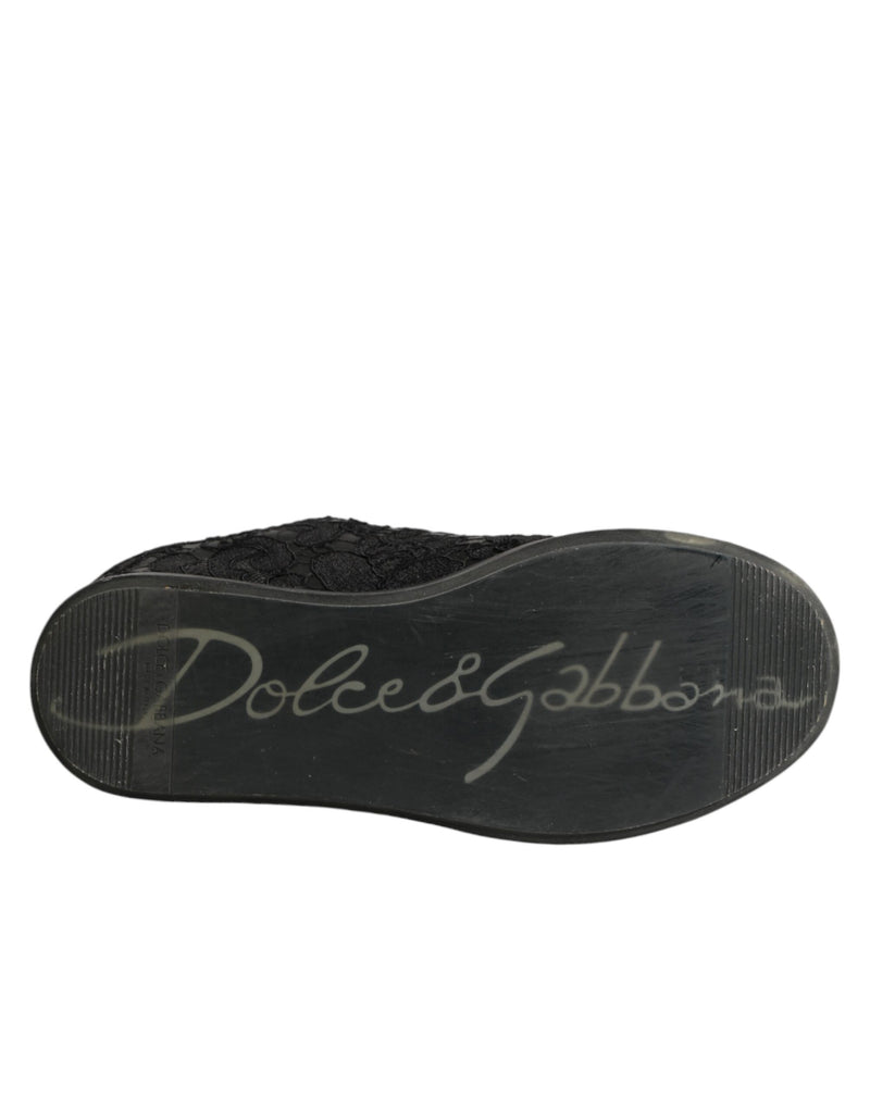 Dolce & Gabbana Black Floral Lace Low Top Sneakers