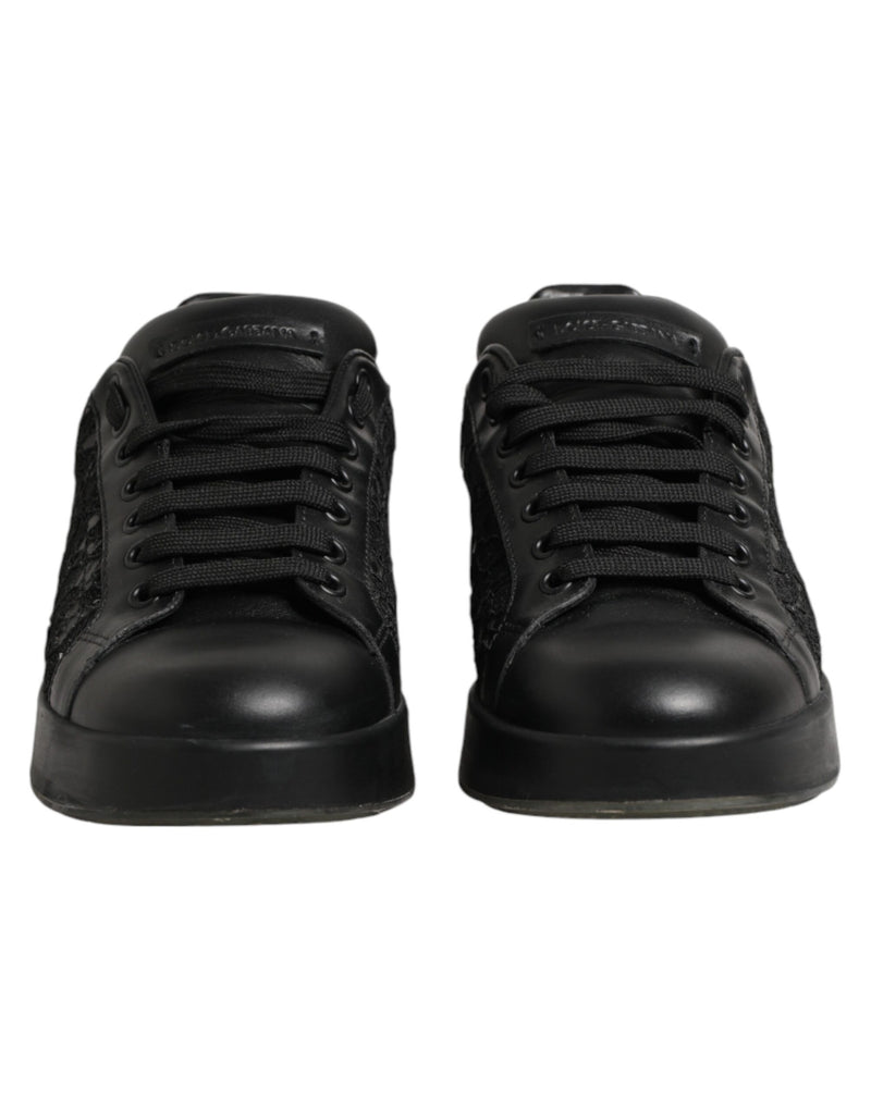 Dolce & Gabbana Black Floral Lace Low Top Sneakers
