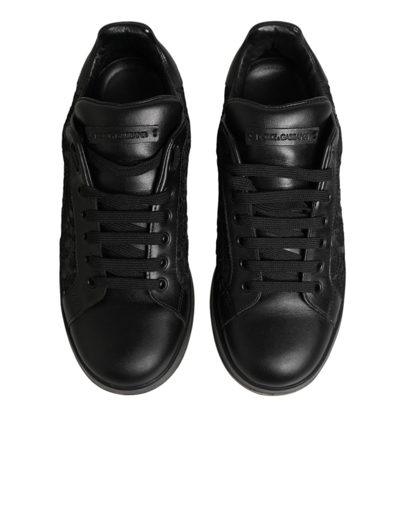Dolce & Gabbana Black Floral Lace Low Top Sneakers