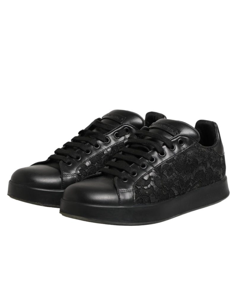 Dolce & Gabbana Black Floral Lace Low Top Sneakers