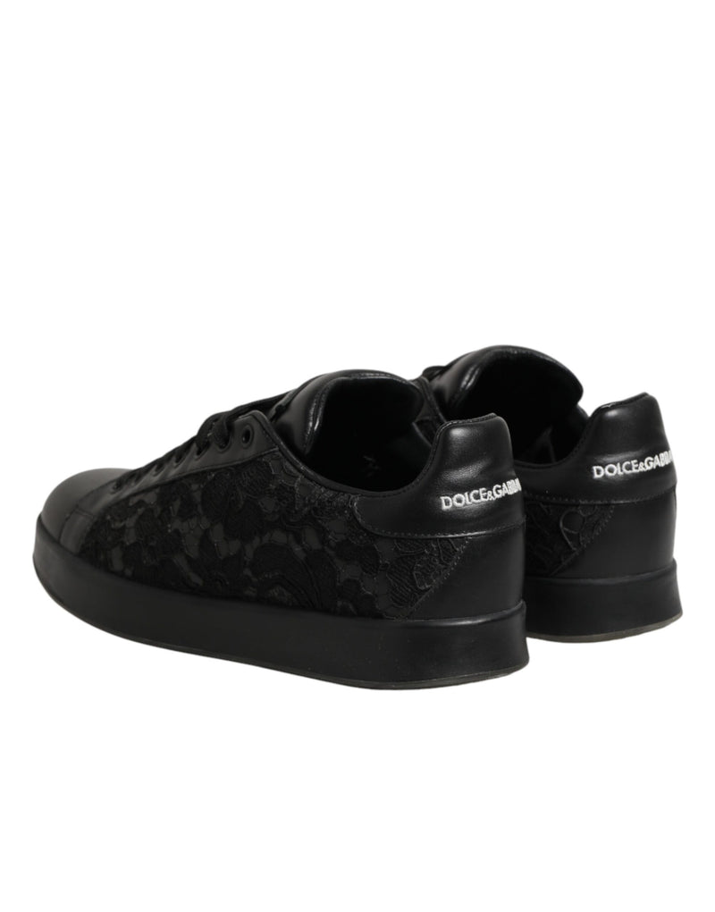 Dolce & Gabbana Black Floral Lace Low Top Sneakers