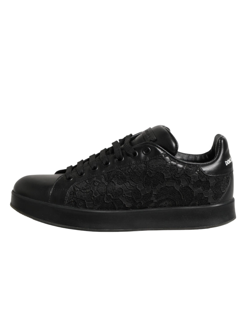 Dolce & Gabbana Black Floral Lace Low Top Sneakers