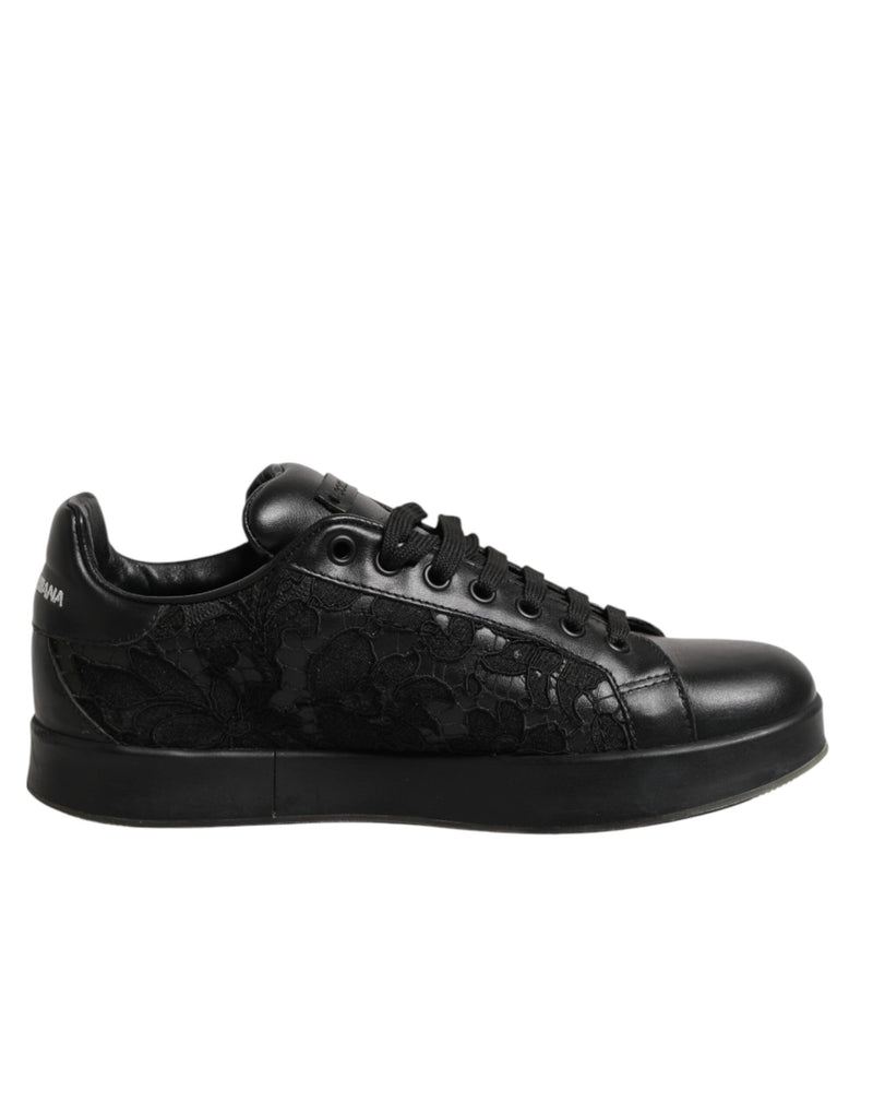 Dolce & Gabbana Black Floral Lace Low Top Sneakers