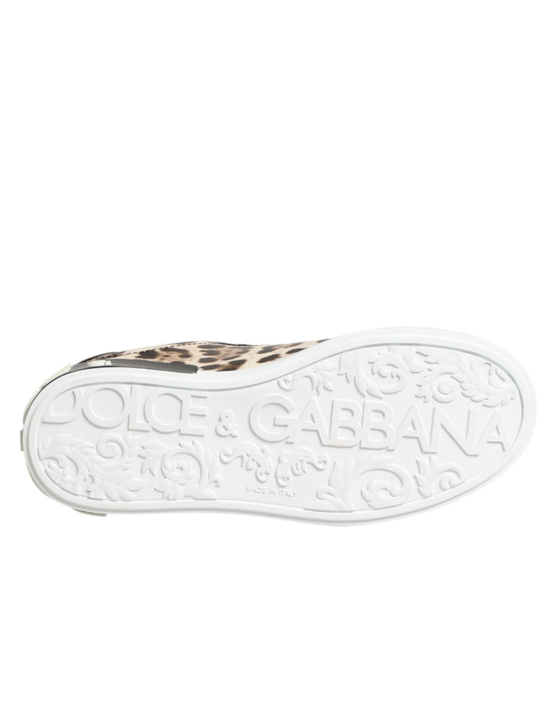 Dolce & Gabbana Brown Leather Leopard Low Top Sneakers