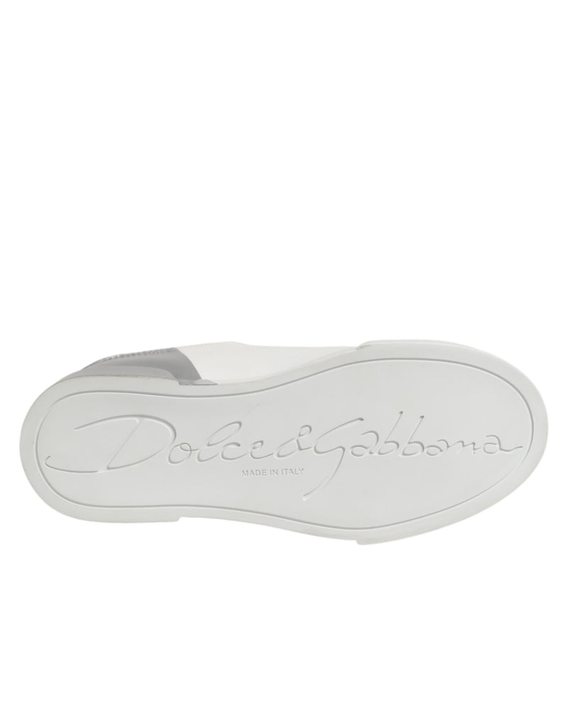 Dolce & Gabbana White Gray Low Top Leather Sneakers