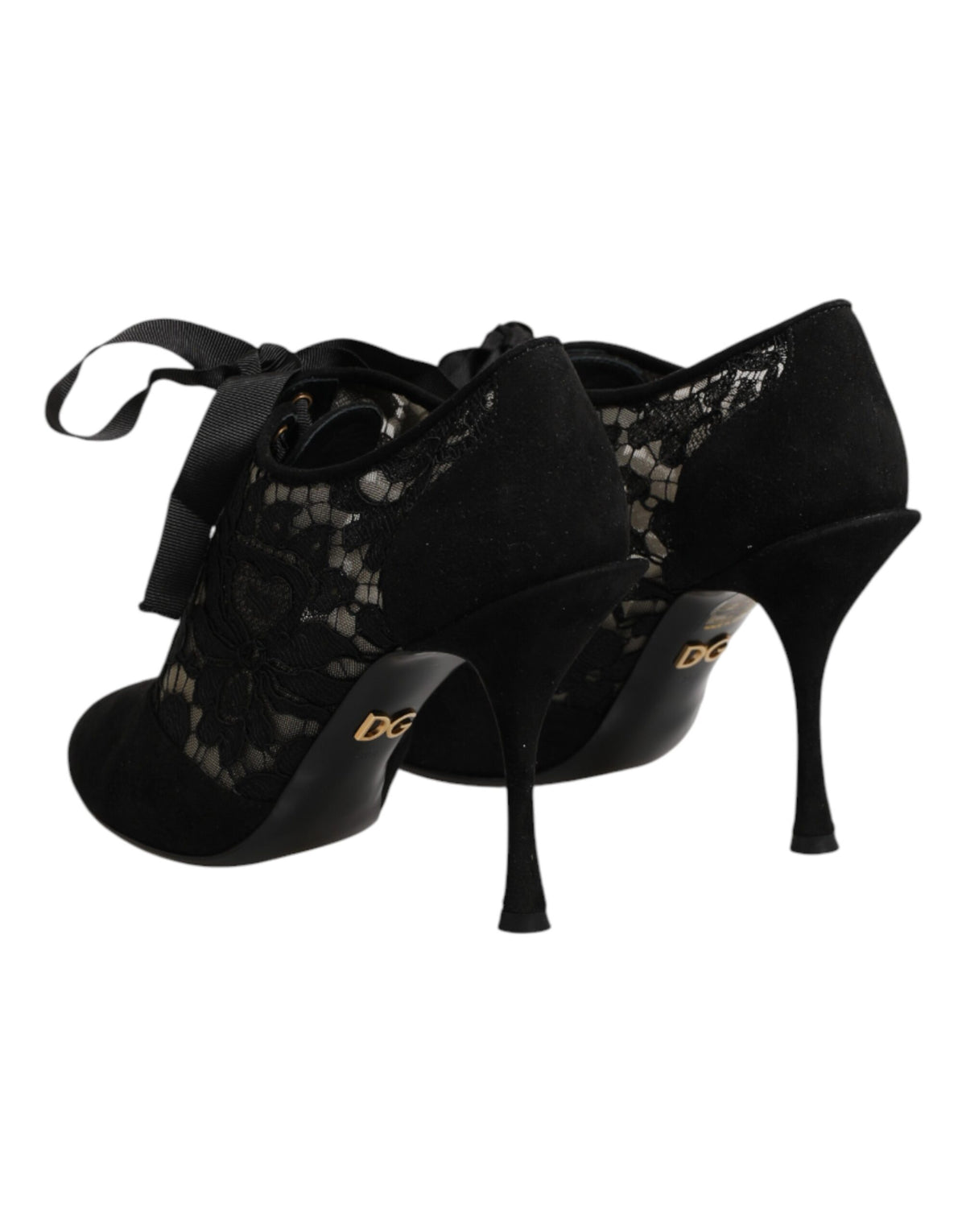 Dolce & Gabbana Black Floral High Heels Lace-Up Pumps