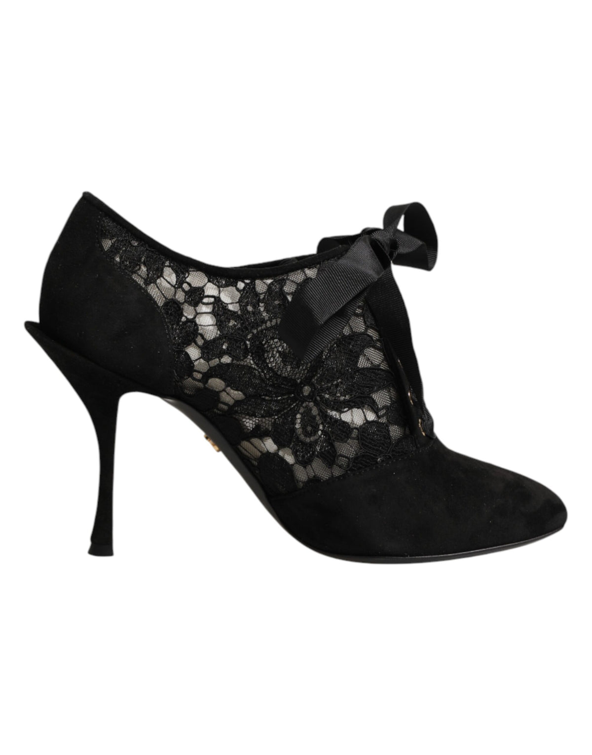 Dolce & Gabbana Black Floral High Heels Lace-Up Pumps