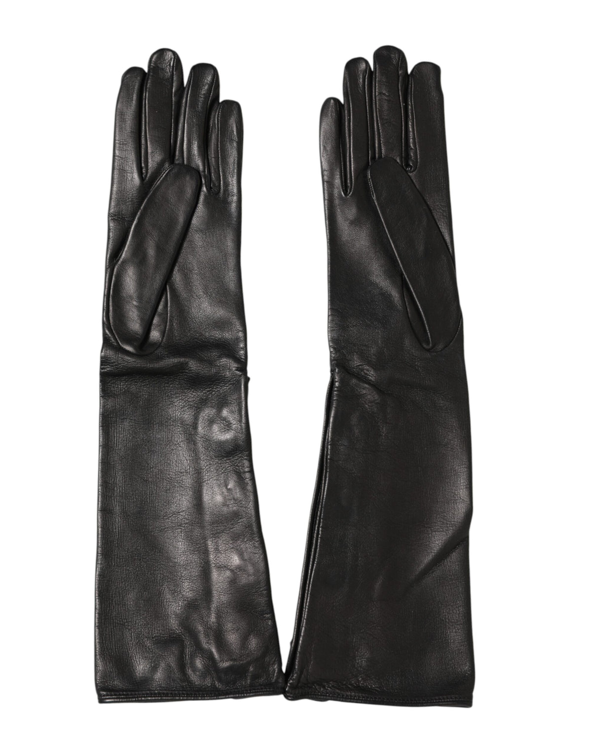 Dolce & Gabbana Gants Longs Mitaines en Cuir Noir Embellies