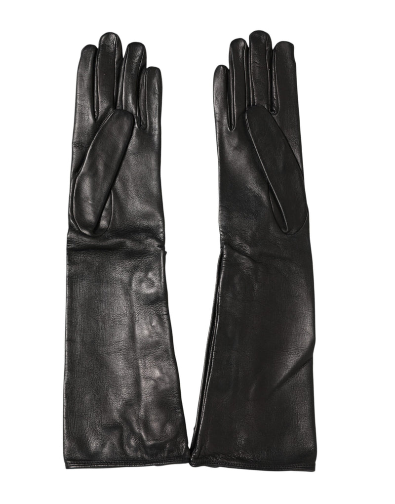 Dolce & Gabbana Gants Longs Mitaines en Cuir Noir Embellies