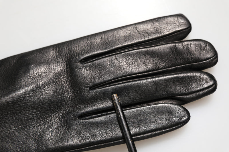 Dolce & Gabbana Gants Longs Mitaines en Cuir Noir Embellies