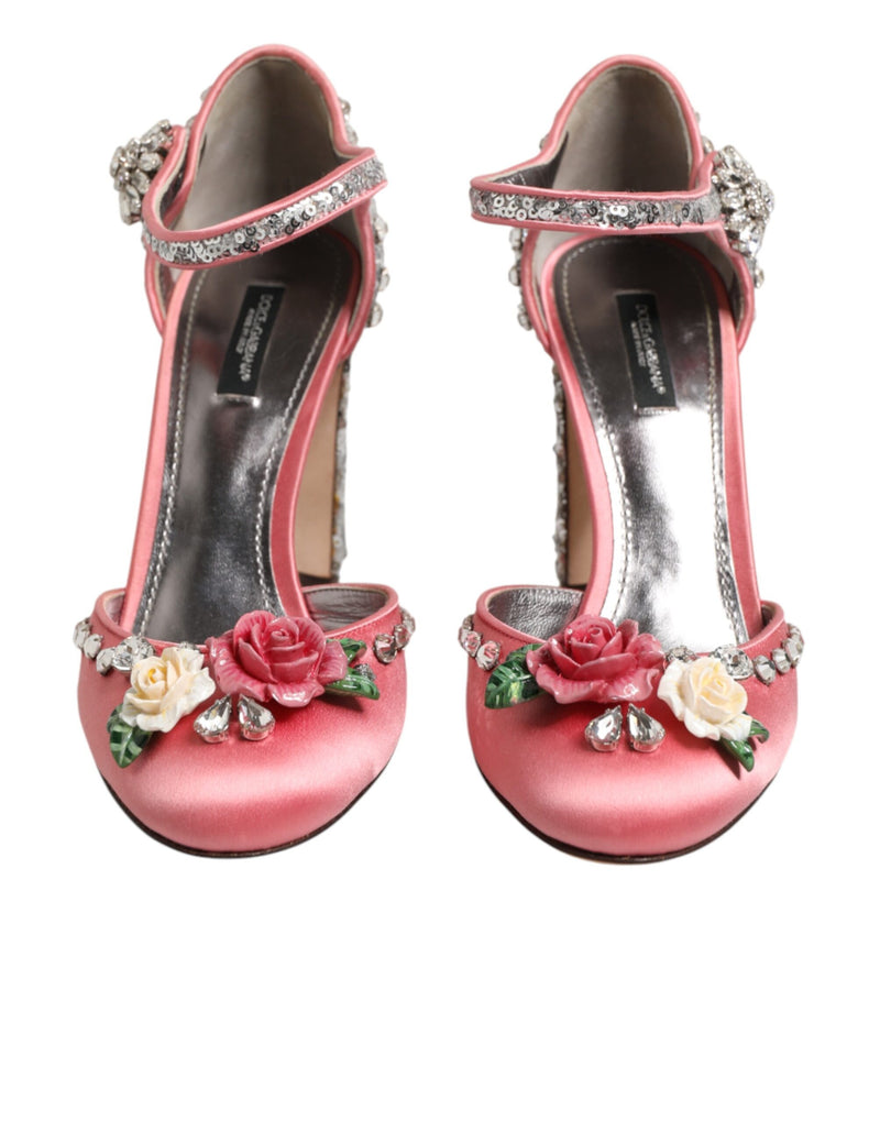 Dolce & Gabbana Pink Sequined Ankle Strap Sandals