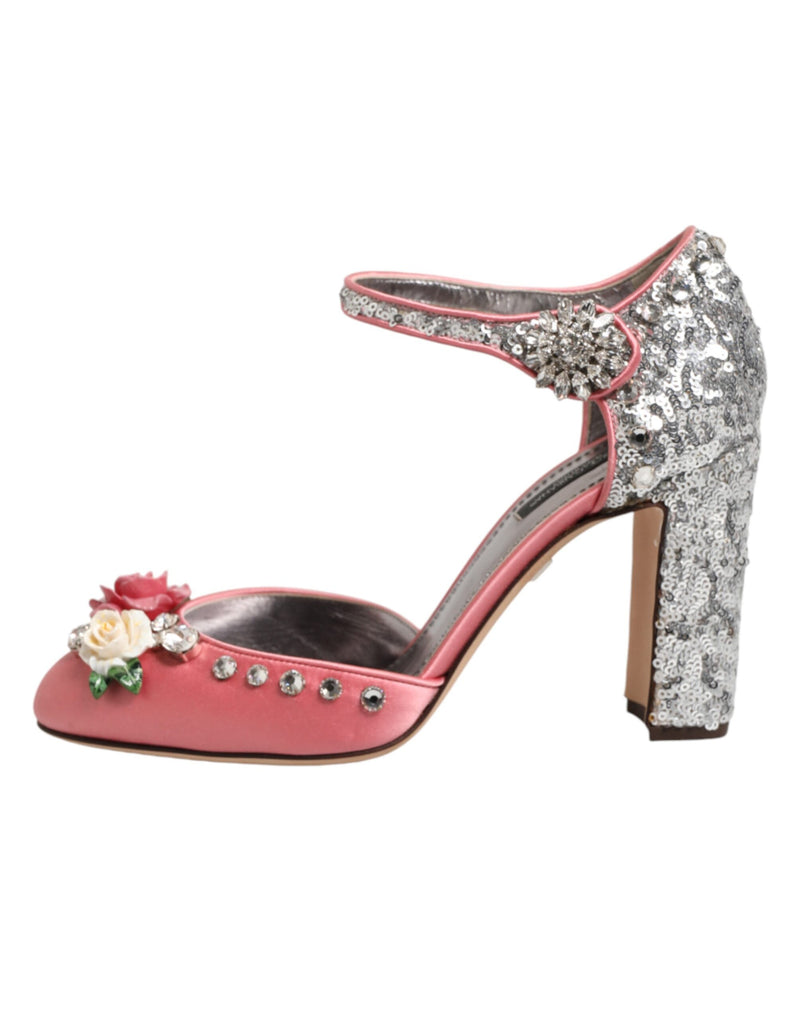 Dolce & Gabbana Pink Sequined Ankle Strap Sandals