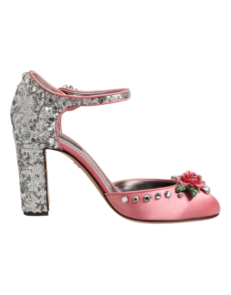 Dolce & Gabbana Pink Sequined Ankle Strap Sandals