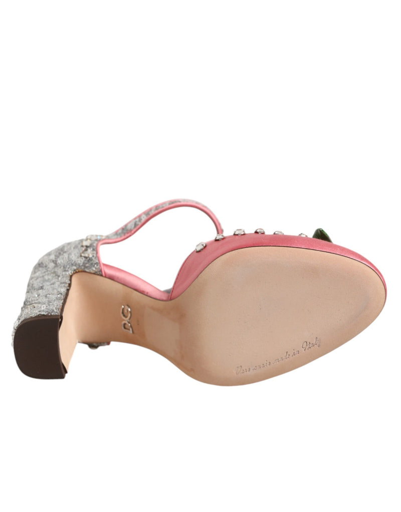 Dolce & Gabbana Pink Sequined Ankle Strap Sandals