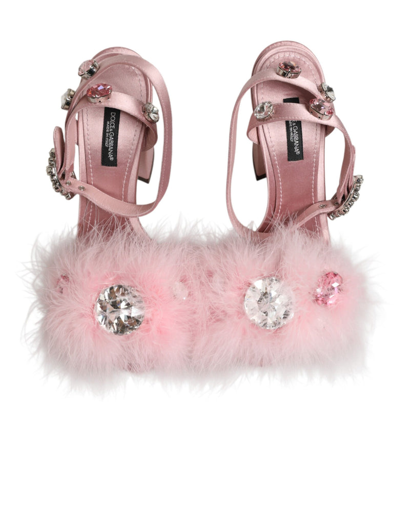 Dolce & Gabbana Sandales à Talons Ankle Strap Roses Pailletées