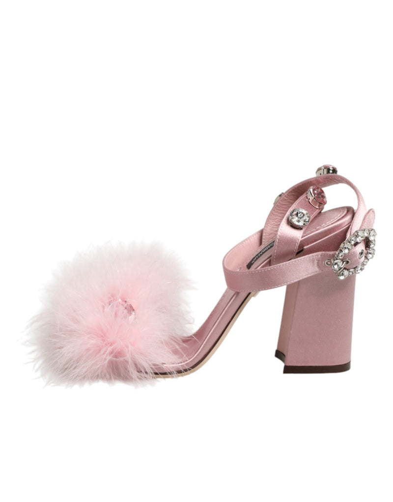 Dolce & Gabbana Sandales à Talons Ankle Strap Roses Pailletées