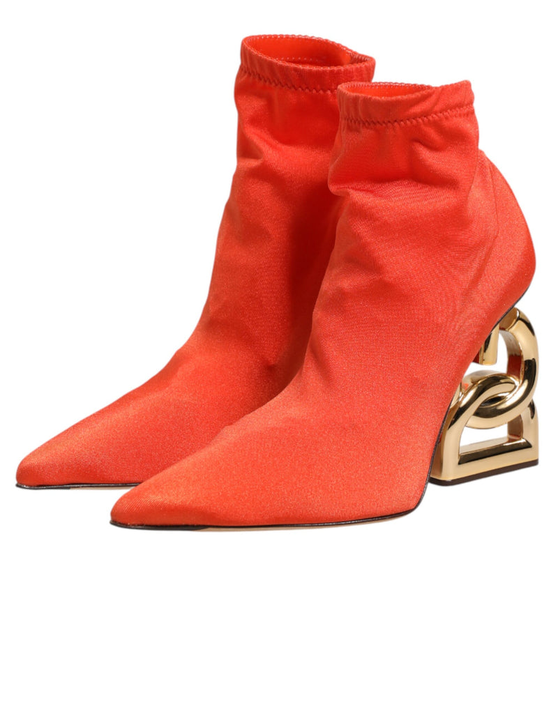 Dolce & Gabbana Orange DG Logo Heels Ankle Boots
