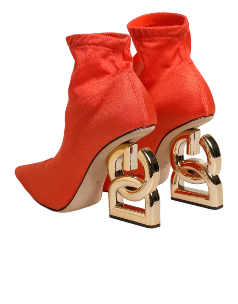 Dolce & Gabbana Orange DG Logo Heels Ankle Boots