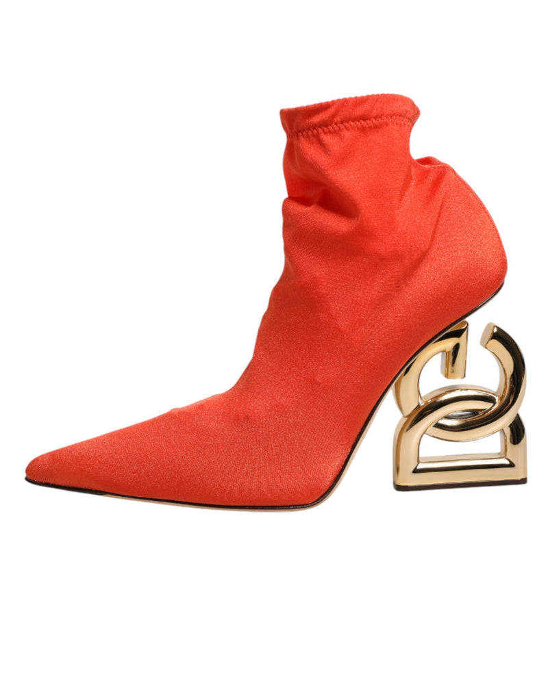 Dolce & Gabbana Orange DG Logo Heels Ankle Boots