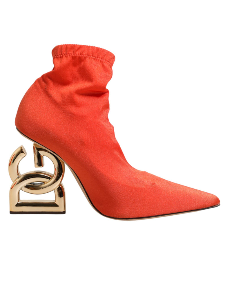 Dolce & Gabbana Orange DG Logo Heels Ankle Boots