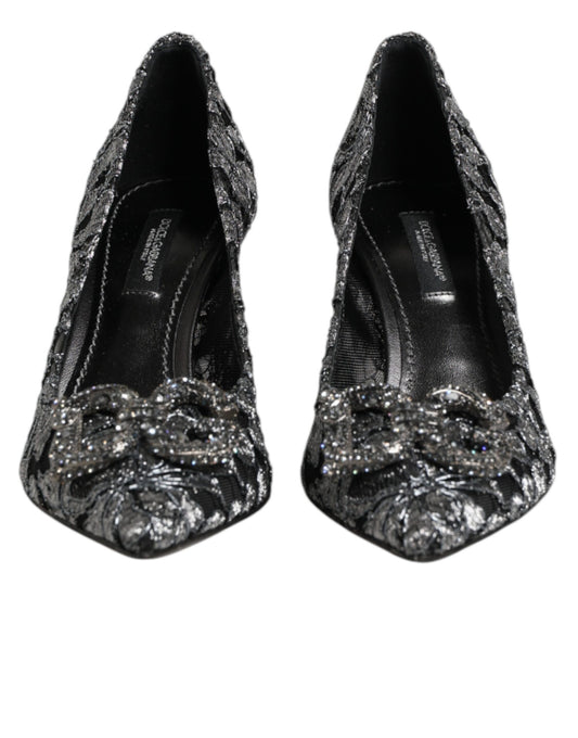 Dolce & Gabbana Silver Lace DG Amore Heels Pumps