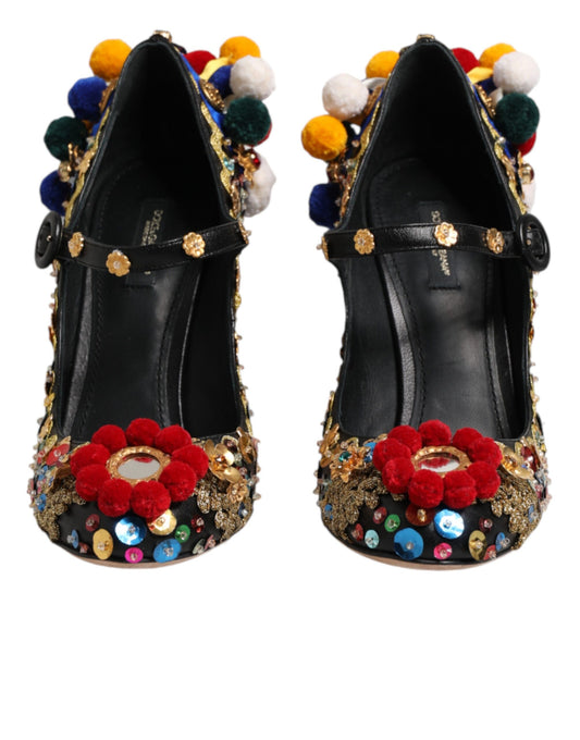 Dolce & Gabbana Black Gold Embellished Mary Janes Pumps