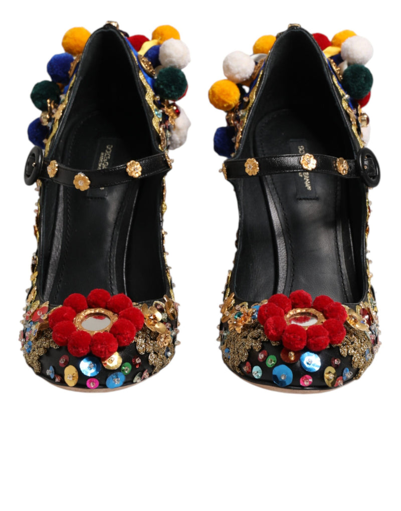 Dolce & Gabbana Black Gold Embellished Mary Janes Pumps