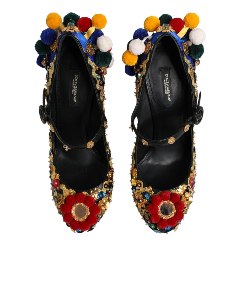 Dolce & Gabbana Black Gold Embellished Mary Janes Pumps